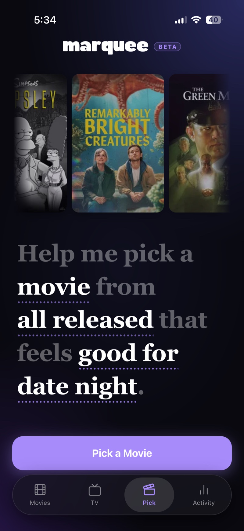 Marquee Pick-a-movie screen