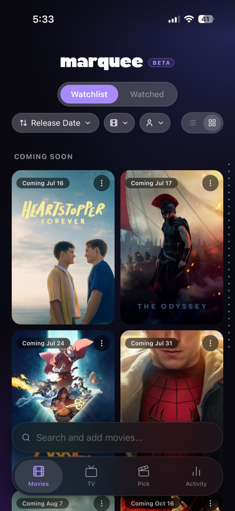 Marquee watchlist on iPhone