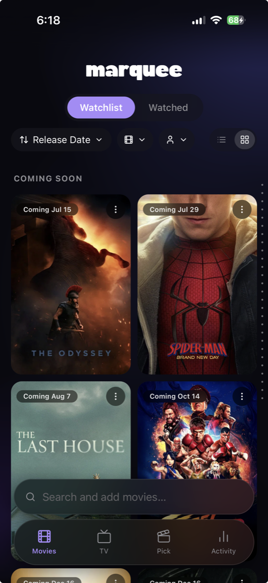 Marquee watchlist on iPhone